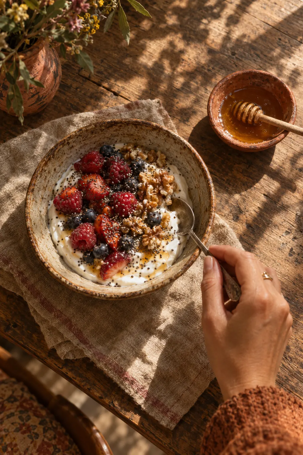 Ilustración: mesa de cocina con alimentos frescos